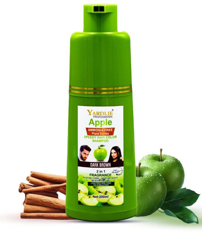 Yardlie Apple Hair Color Shampoo – 2-in-1 Natural Black & Brown Color + Cleanse Formula 400ml – Easy Use for Shiny, Healthy Hair