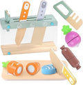 Wooden Kids Play Kitchen Set with Toy Utensils & Velcro Food – Montessori Pretend Cooking Playset