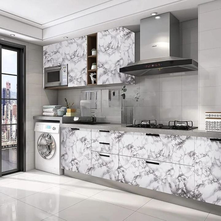Self Adhesive White Marble Sheet Sticker For Kitchen, Cupboard, Wall – Anti Oil And Heat Resistant Wallpaper (60 x 200 cm)