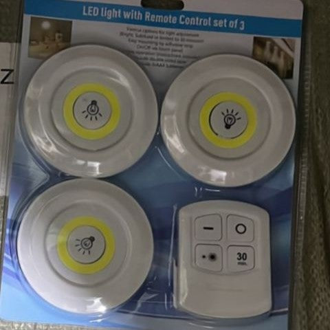 Pack of 3 LED Remote Control Lights – Tap Lights with Self Adhesive for Cabinet, Wardrobe & Kitchen