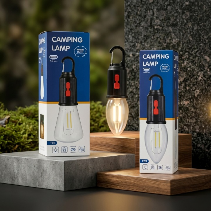 T03 & T05 Portable Warm Light Camping Lamp with Hanging Hook – Rechargeable Emergency LED Lantern