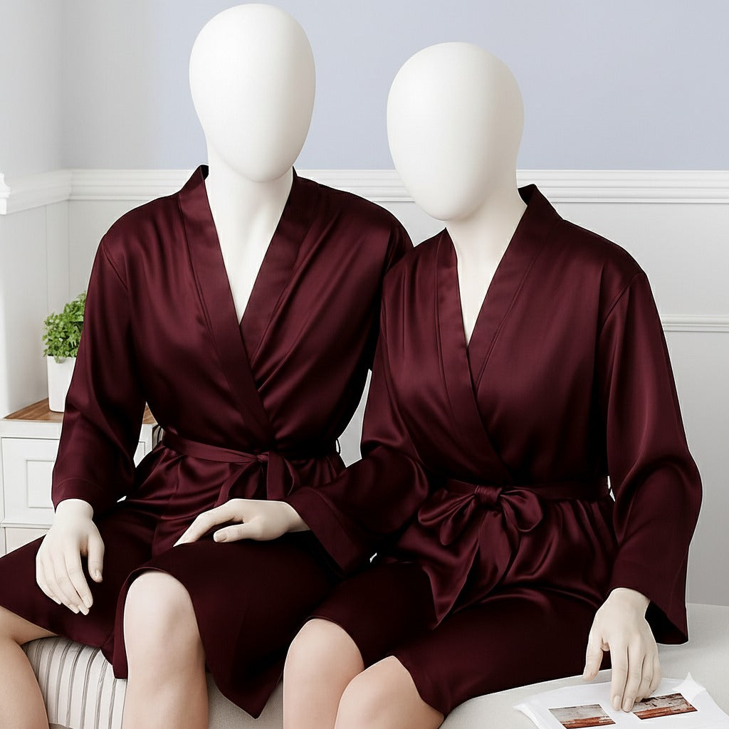 Elegant Silk Couple Gown / Robe Set – Wrap Style with Waist Belt (2 Pcs) |  DC-C008