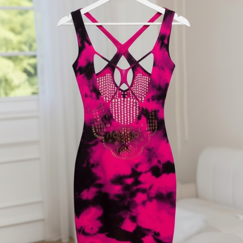 Exotic Criss-Cross Neck Tie-Dye Stocking Night Dress for Women | Seamless Mesh Nighty (Free Size)