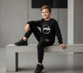 Kids SMILE Printed Stylish Black & Black Tracksuit Set | Winter Fleece Sweatshirt & Trouser Outfit for Boys & Girls – Warm & Trendy FOR BABY AND KIDS