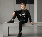 Kids SMILE Printed Stylish Black & Black Tracksuit Set | Winter Fleece Sweatshirt & Trouser Outfit for Boys & Girls – Warm & Trendy FOR BABY AND KIDS