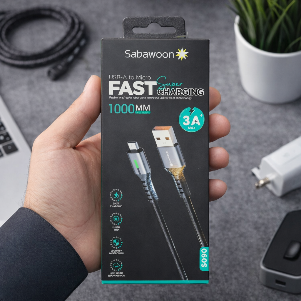 Sabawoon Super Fast Data Cable 1000mm – Fast Charging & Data Sync Cable