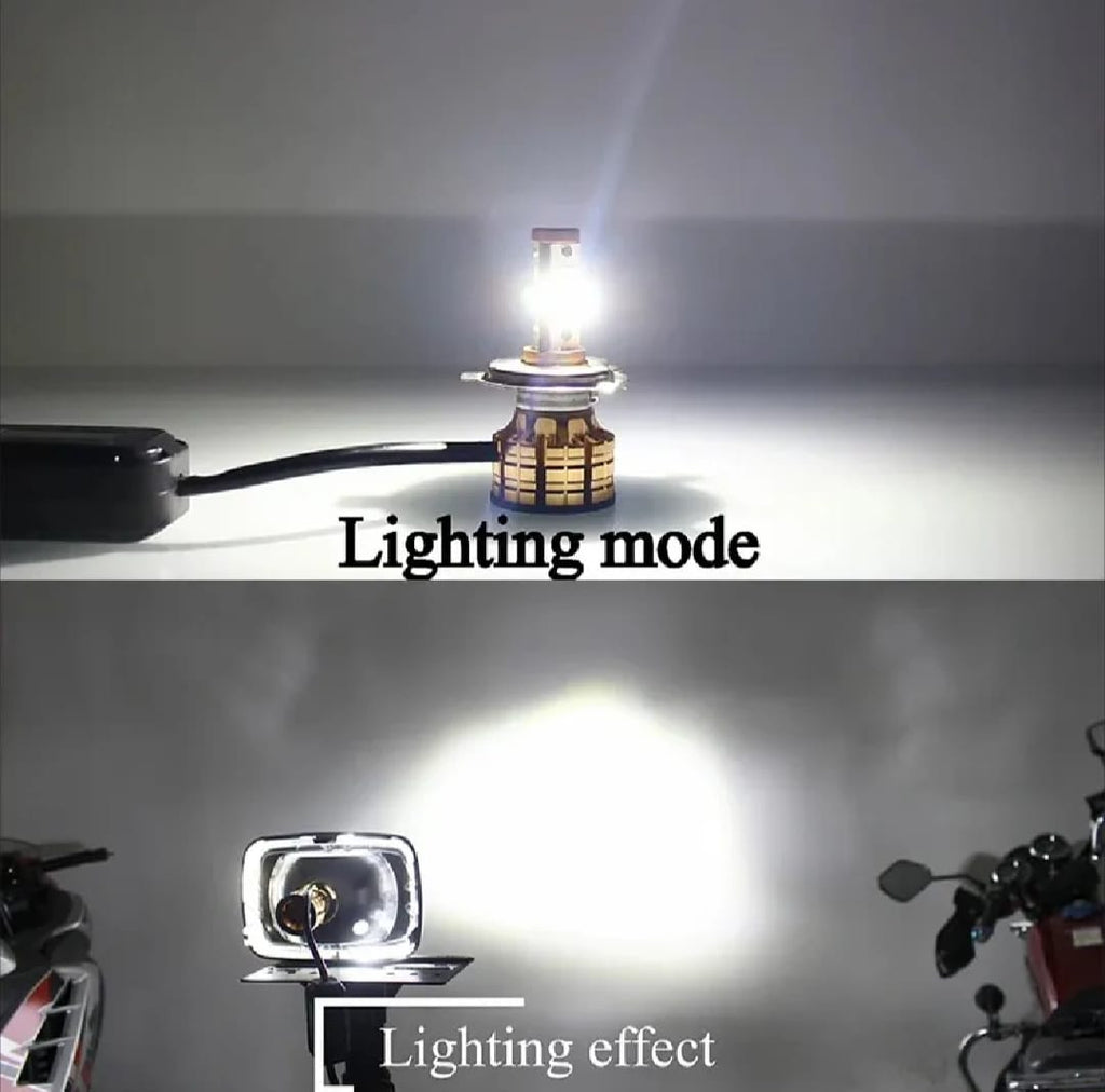 M3 LED Motorbike Headlight Bulb with Cooling Fan – 55W 3-Color Flash (White/Yellow/High Beam) Waterproof Universal Fit