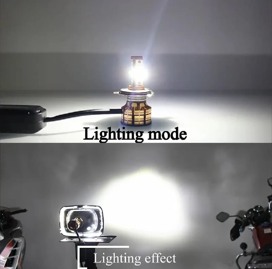 M3 LED Motorbike Headlight Bulb with Cooling Fan – 55W 3-Color Flash (White/Yellow/High Beam) Waterproof Universal Fit