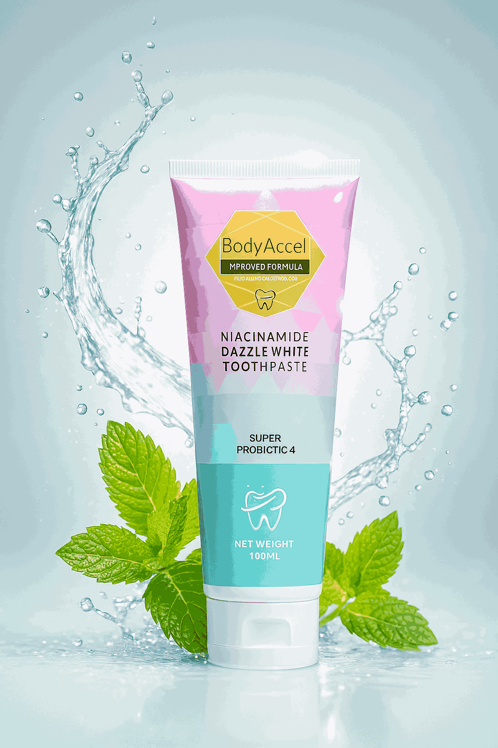 Body Accel Niacinamide Whitening Toothpaste 100ml – Advanced Stain Removal With Probiotics For Bright Smile & Fresh Breath