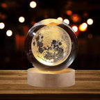 3D Crystal Ball Moon Night Light – Laser-Engraved Glass Sphere with Warm LED Wooden Base (Moon Shape Only)