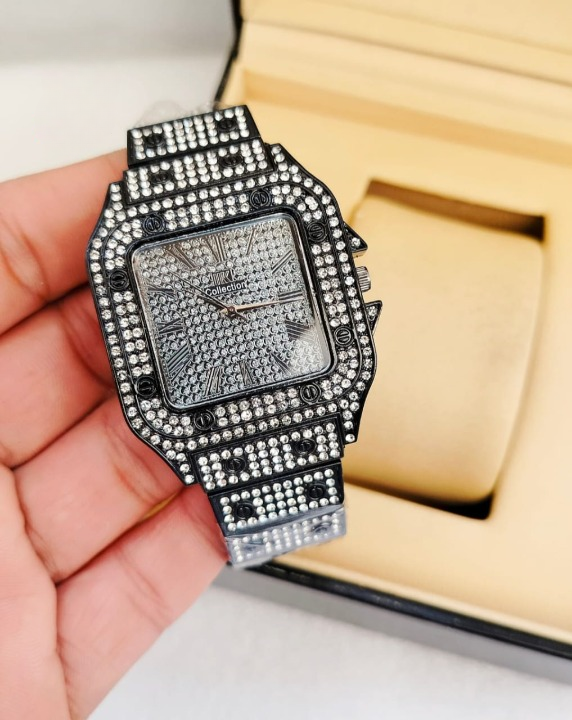 Ladies Stylish Stone Watch – Elegant Wristwatch with Sparkling Stones, Fashion Accessory for Daily Wear & Occasions