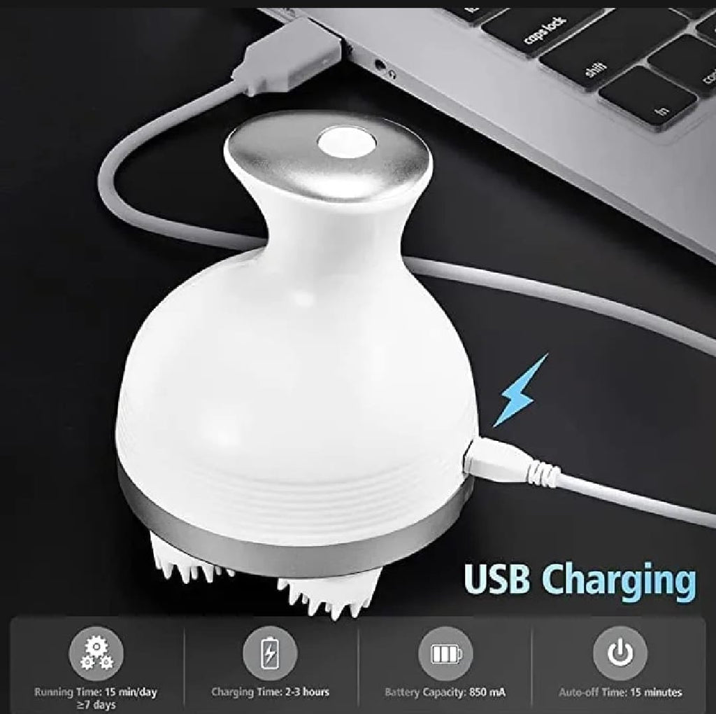 Electric Scalp Massager with 4 Tissue Kneading Nodes – Waterproof Handheld Head & Full Body Massager for Stress Relief