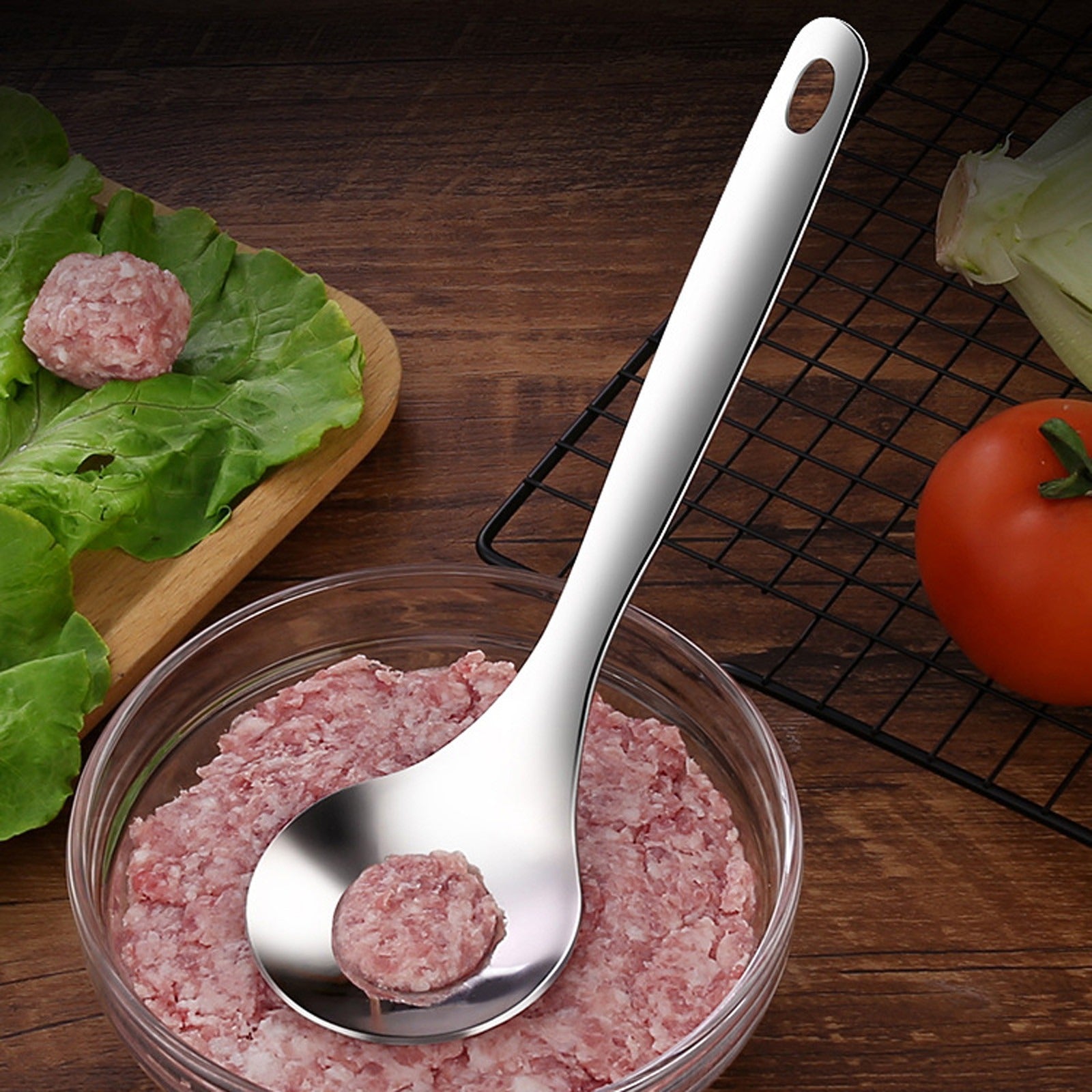 Meatball Spoon | Stainless Steel Scoop Ball Maker | Non‑Stick Meatball Baller with Long Handle