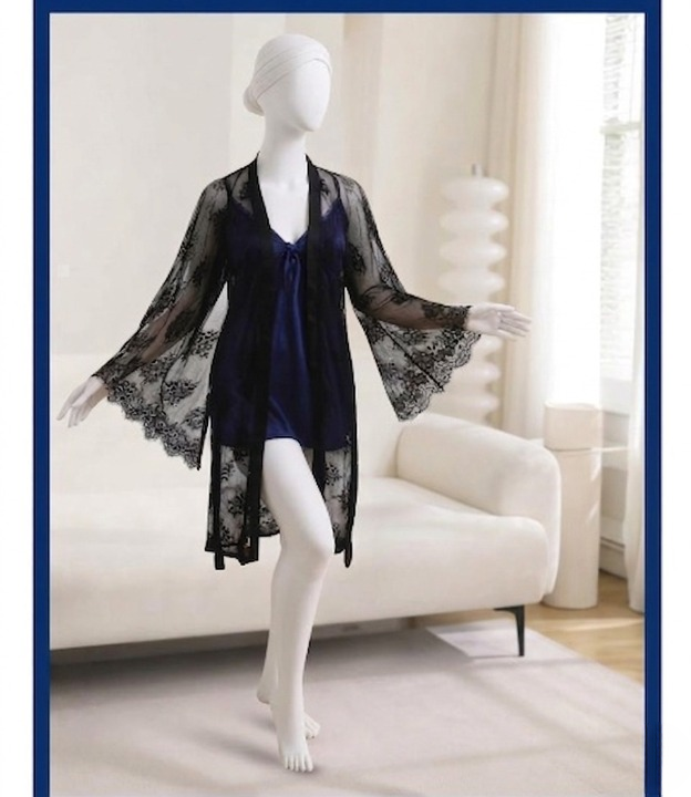 2-Piece Women's Sleepwear Set – Camisole, Shorts & Lace Gown Soft Satin Nightwear Free Size