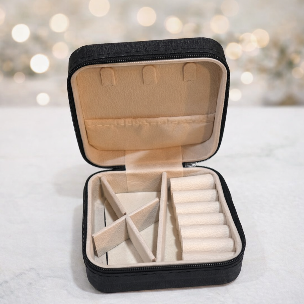 Portable Mini Travel Jewelry Box - Compact PU Leather Case with Zipper & Multi-Compartment Storage Organizer - Random Color