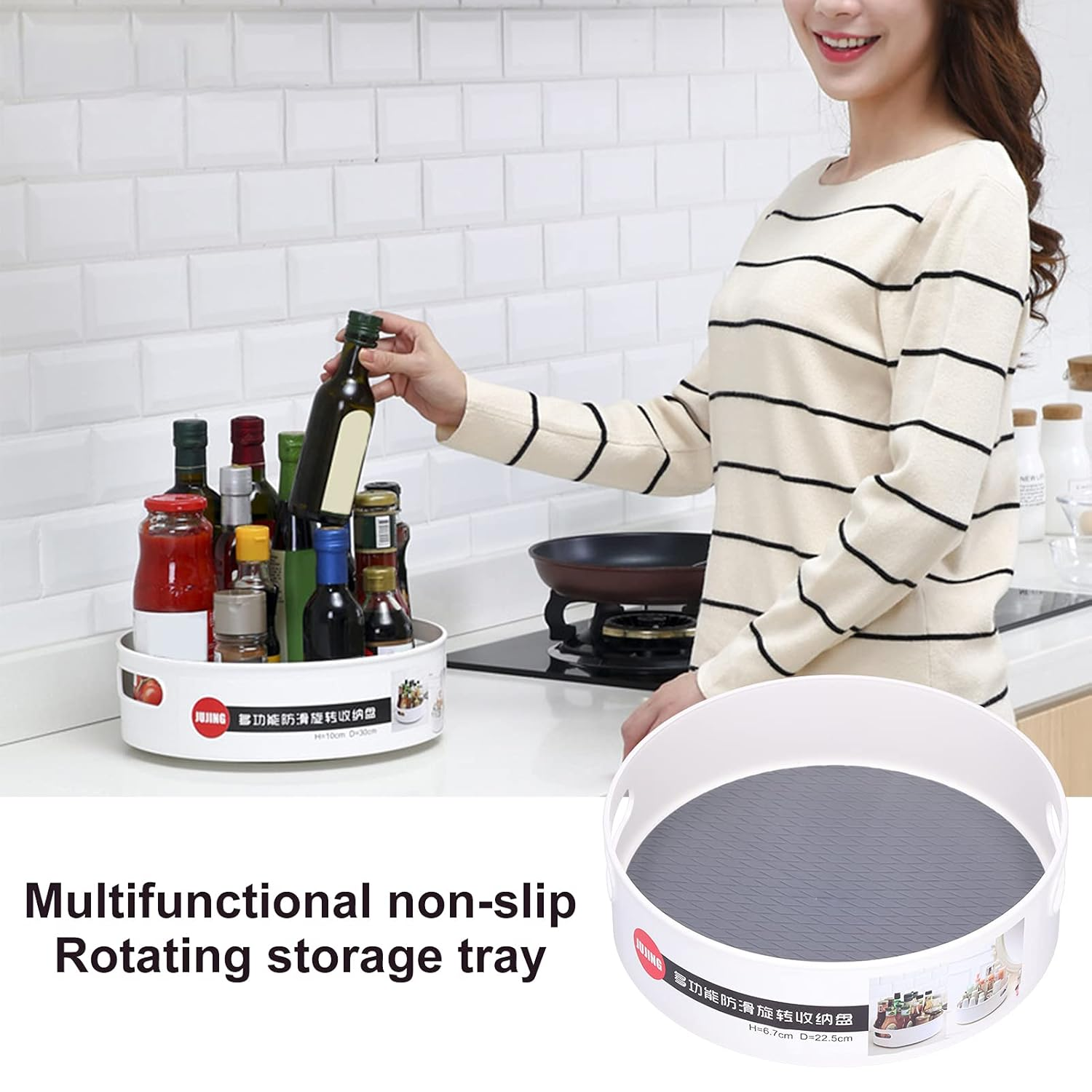 Home Rotating Storage Box with Open Handle Dining Table Fruit Organizer and Storage Rack (Large)
