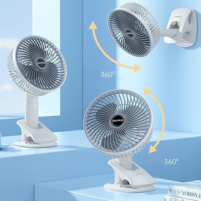 New portable 3 gears rechargeable desktop fan low noise air cooling handheld clipped circulator table fan Clip Fan USB Rechargeable Desk Fan with Sturdy Clamp, Quiet Operation, Strong Airflow with 360° Rotation for Home, Stroller, Office, Outdoor