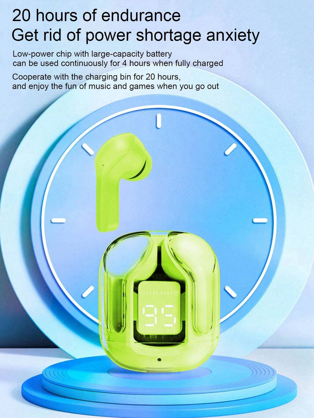 Air31 Earbuds Wireless Crystal Transparent body | Air 31 Bluetooth Ear Bud - with pouch (random color)