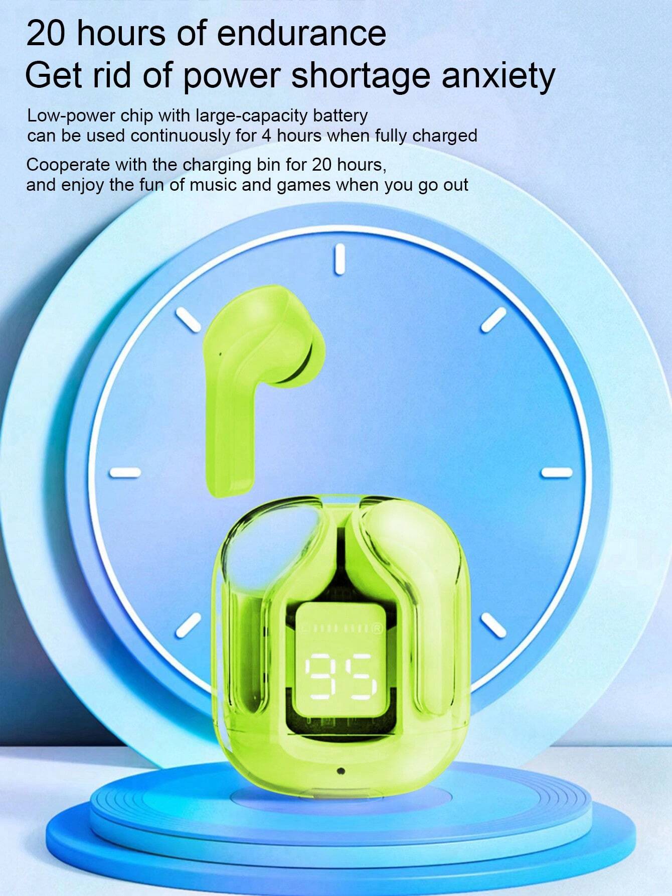 Air31 Earbuds Wireless Crystal Transparent body | Air 31 Bluetooth Ear Bud - with pouch (random color)