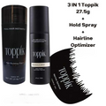 Professional Branded Toppik Hair Building Fiber 3-in-1 Combo Pack. This Set Includes Toppik Hair Fiber, Fiber Hold Spray &amp; Hairline Optimizer Comb