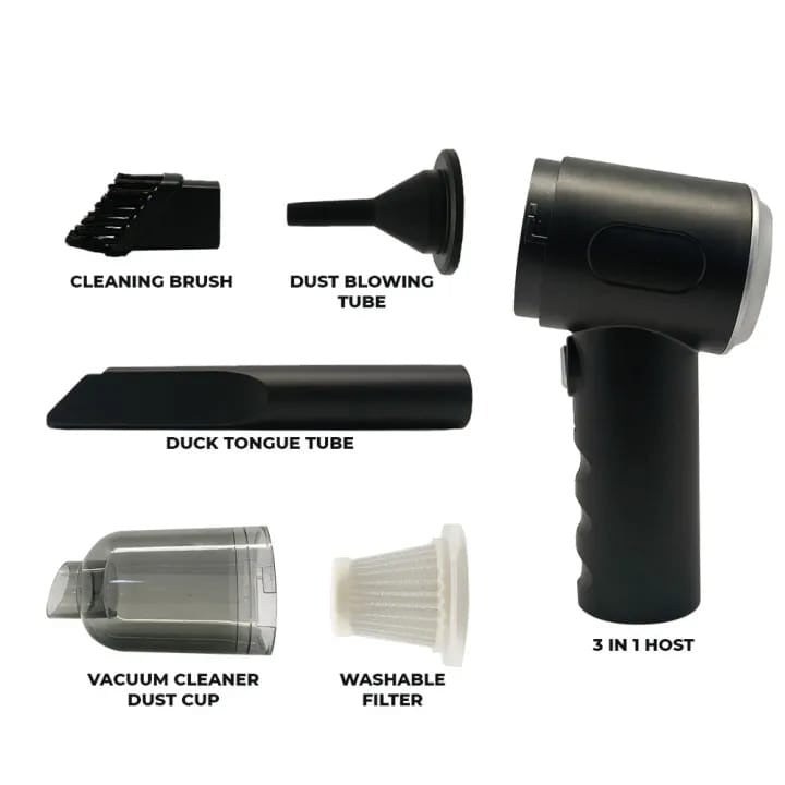 3 in 1 Portable Wireless Vacuum Cleaner – High Power Suction, Air Pump & Duster for Home, Car & Laptop