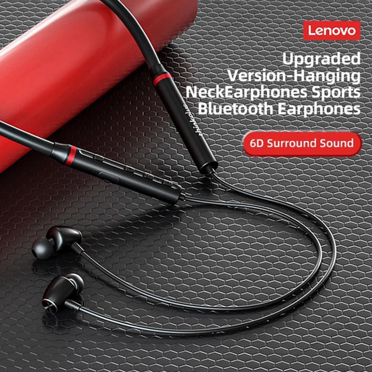 Lenovo Premium Bluetooth Neckband Model 05 – Super Bass Wireless Earphones with Clear Voice & Fast Charging (Black)