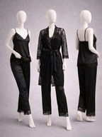Elegant 3-Piece Women's Nightwear Set – Silk Cami, Pyjamas & Lace Robe (Free Size)