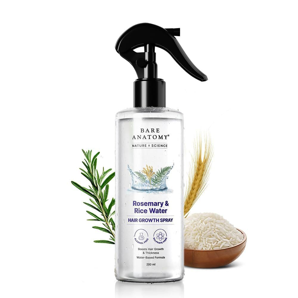 Bare Anatomy Rosemary & Rice Water Hair Growth Spray – 200ml | Strengthen & Thicken Hair