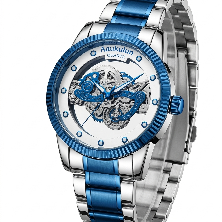 Luxury Skeleton Dial Quartz Watch For Men Elegant Stainless Steel Design | Non Waterproof | Without Box