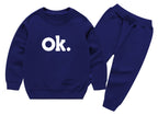 OK Printed Sweatshirt & Pajama Trouser Tracksuit for Kids | Winter Warm Fleece Clothing Set Outfit for Boys & Girls – Cozy & Trendy | FOR BABY AND KIDS