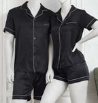 Couple Night Dress Silk Pajama Set – Short Sleeve Shirt & Shorts (4 Pcs) | SKU DC-C014