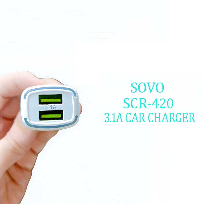 SOVO SCR-420 ROADES 3.1A Dual USB Fast Car Charger – Intelligent Chip Car Adapter with Multi Device Support