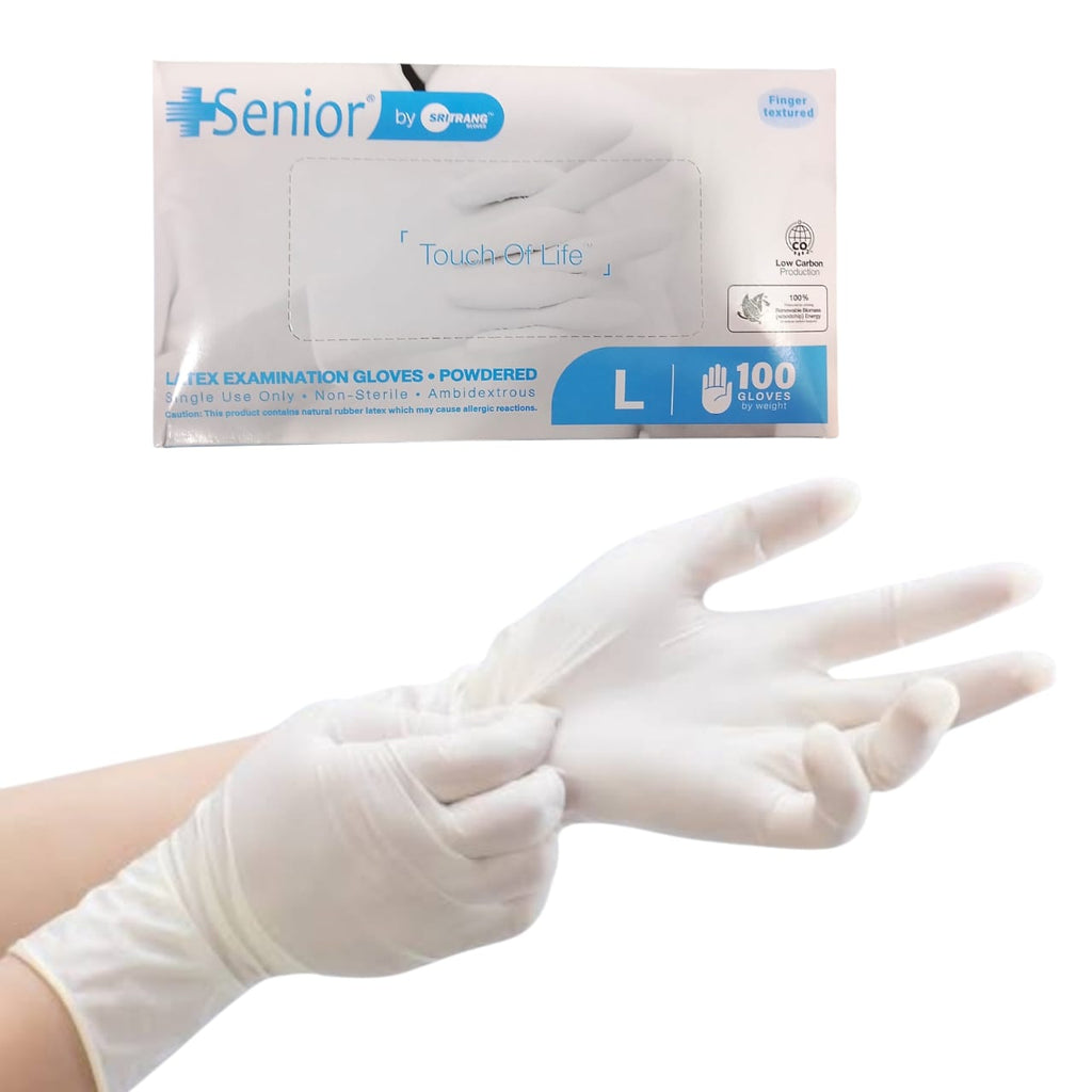 Senior Latex Examination Powdered Gloves – 100 Pcs Box, Premium Quality Disposable Medical Gloves For Professional Use, White Color