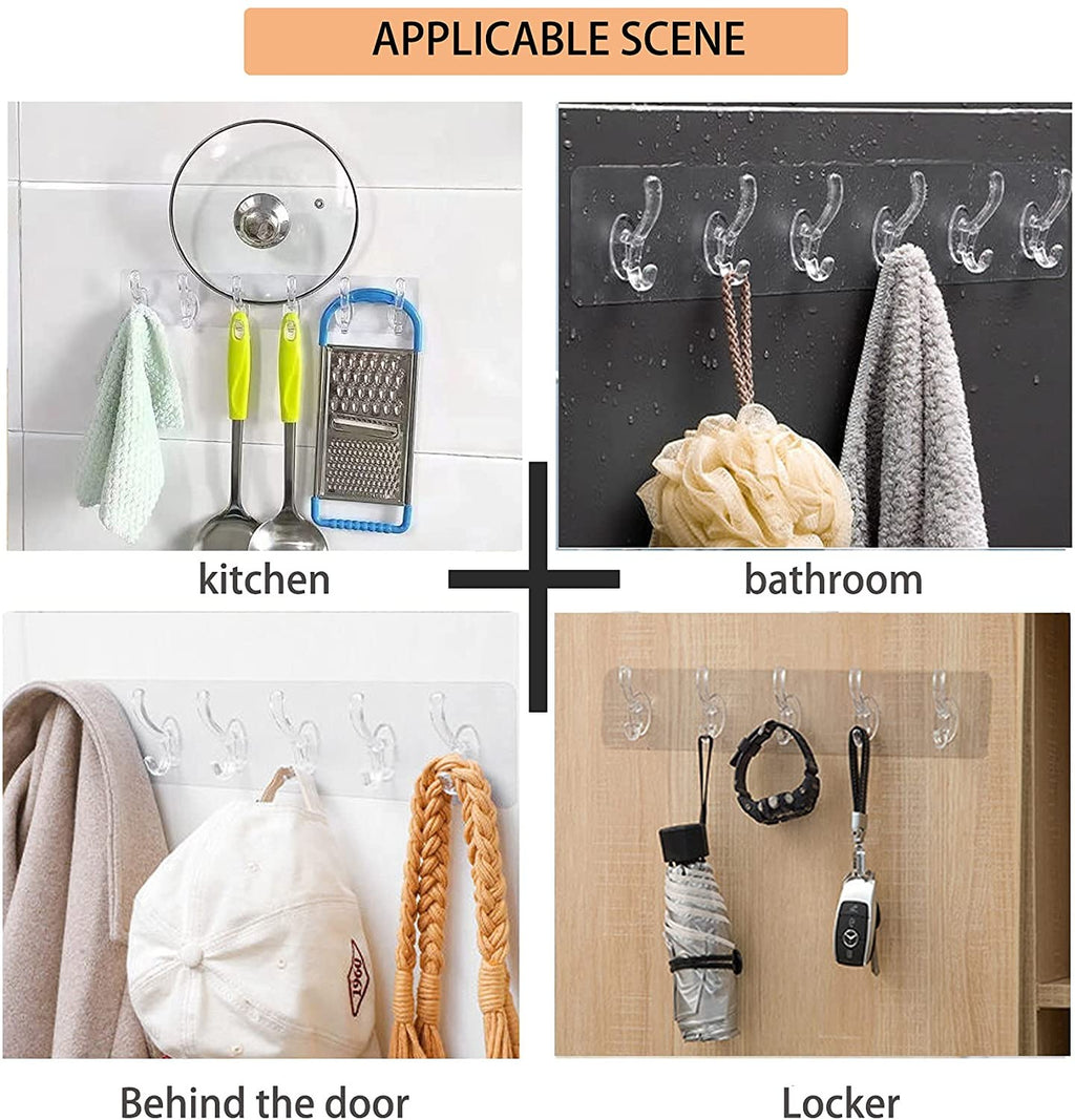 Seamless Heavy Duty Transparent Sticky Hooks Strip | Strong Double-Sided Self Adhesive Wall Hanger | Waterproof Multipurpose Hook for Bathroom & Kitchen
