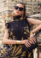 Maria B Printed Embroidered Lawn 3PC Unstitched Suit with Chiffon Dupatta – Black & Mustard