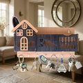 Decorative Wooden House Key Holder – Wall Mounted Key Organizer with 6 Hooks & Marble Finish Design