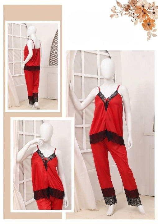 Women's Silk Top Pajama Set with Lace – Luxury Sleepwear Collection (Free Size) [SKU R-012]