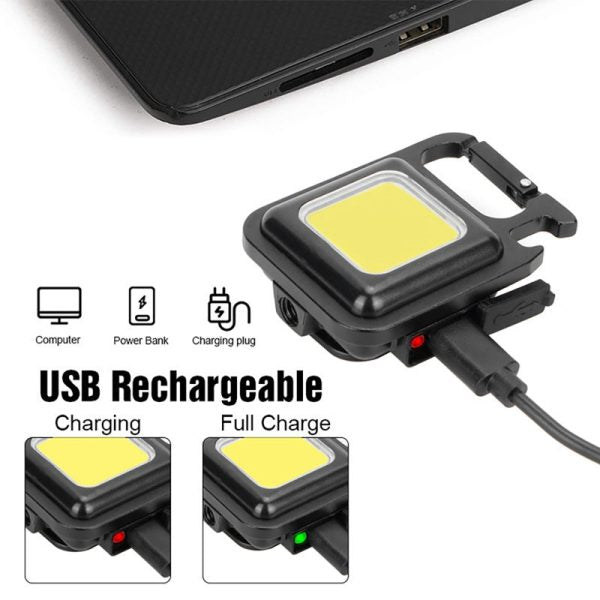 Rechargeable Key-Chain Mini Cob LED Flashlight | LED Flashlight Key-Chain With Bottle Opener ( Black Color )