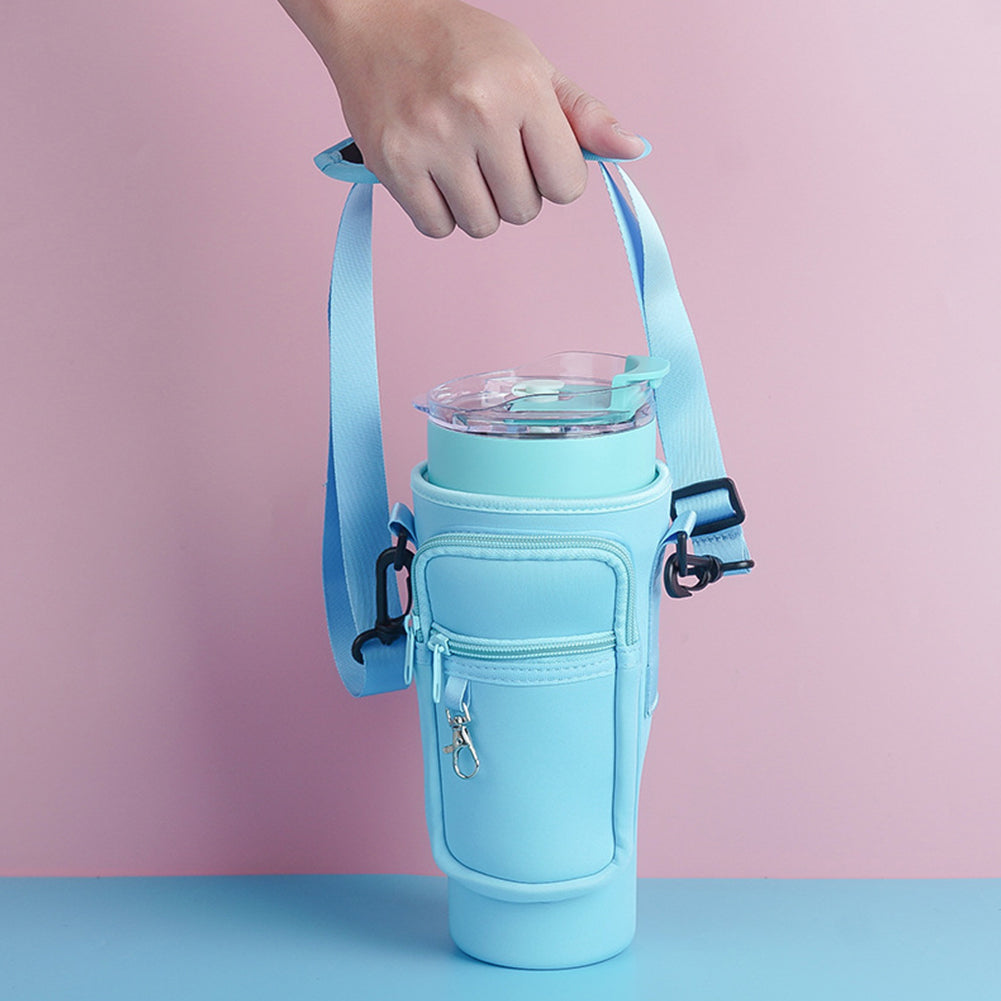 Water Bottle Carrier Bag with Phone Pocket for Stanley Quencher Cup with Handle Water Bottle Holder Pouch - For 1200 ML Bottle