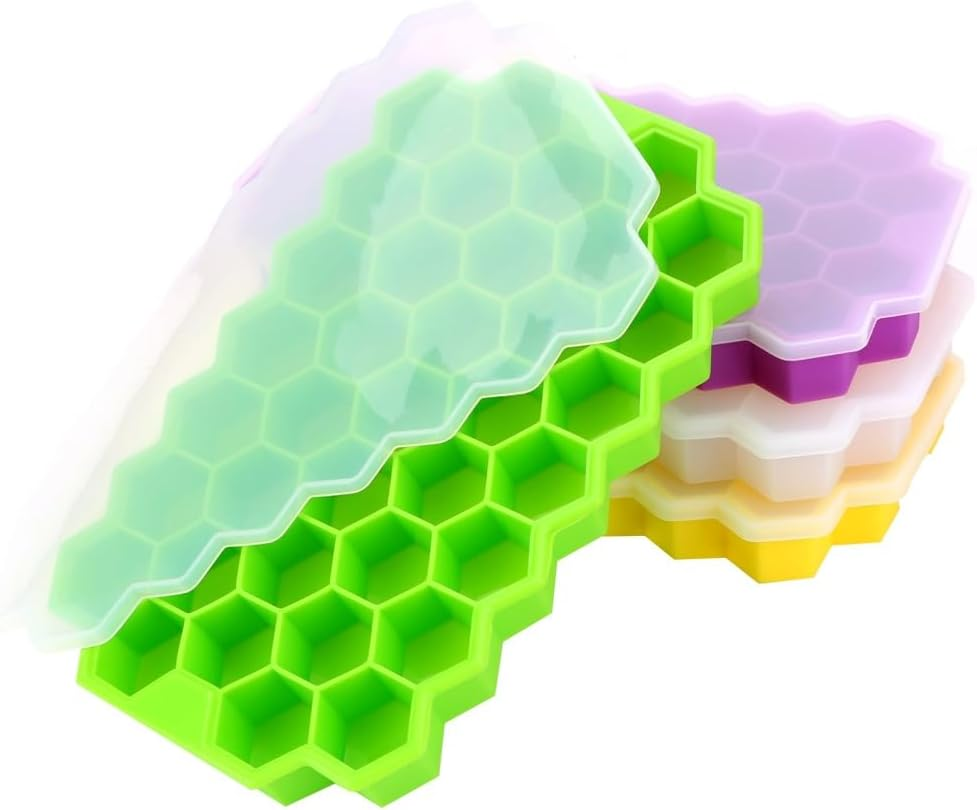 Silicone Ice Cube Tray 37 Grid Ice Cube Mold with Lid Honeycomb Ice Maker Reusable Ice Container for  Coffee Juice (Random Color)