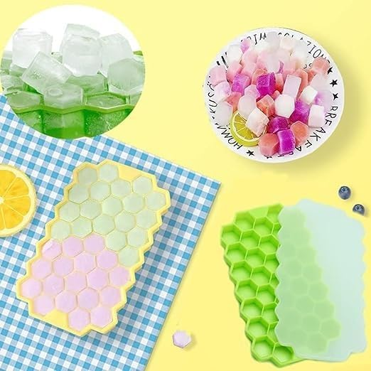 Silicone Ice Cube Tray 37 Grid Ice Cube Mold with Lid Honeycomb Ice Maker Reusable Ice Container for  Coffee Juice (Random Color)
