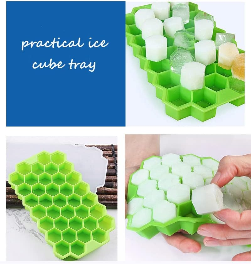 Silicone Ice Cube Tray 37 Grid Ice Cube Mold with Lid Honeycomb Ice Maker Reusable Ice Container for  Coffee Juice (Random Color)