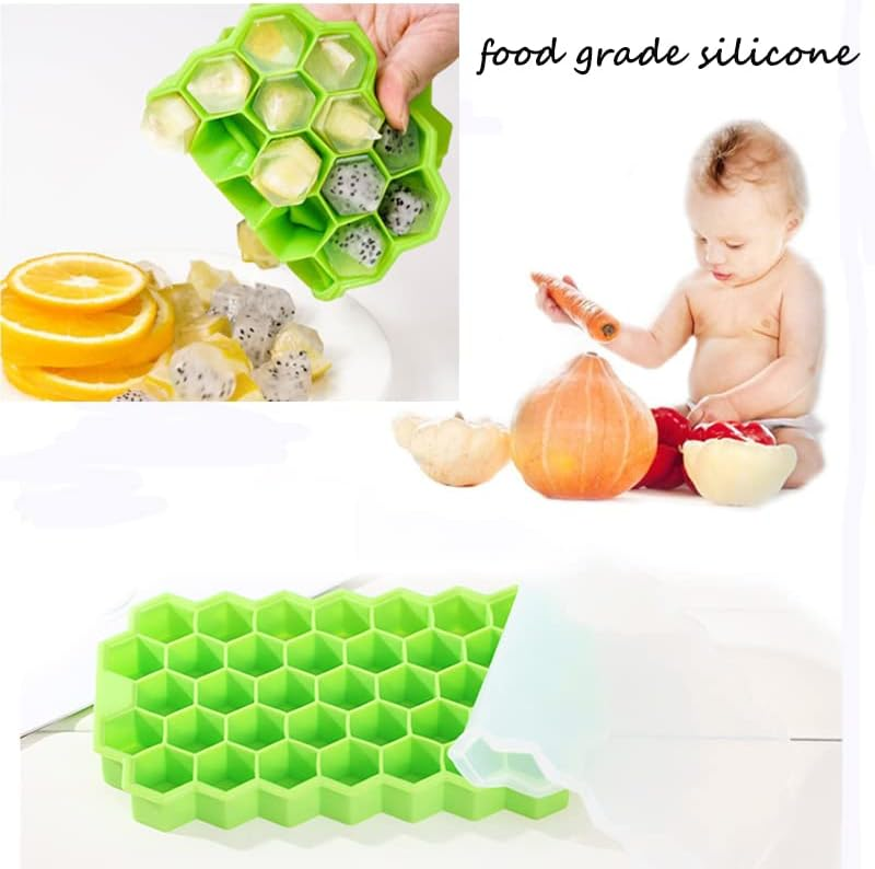 Silicone Ice Cube Tray 37 Grid Ice Cube Mold with Lid Honeycomb Ice Maker Reusable Ice Container for  Coffee Juice (Random Color)