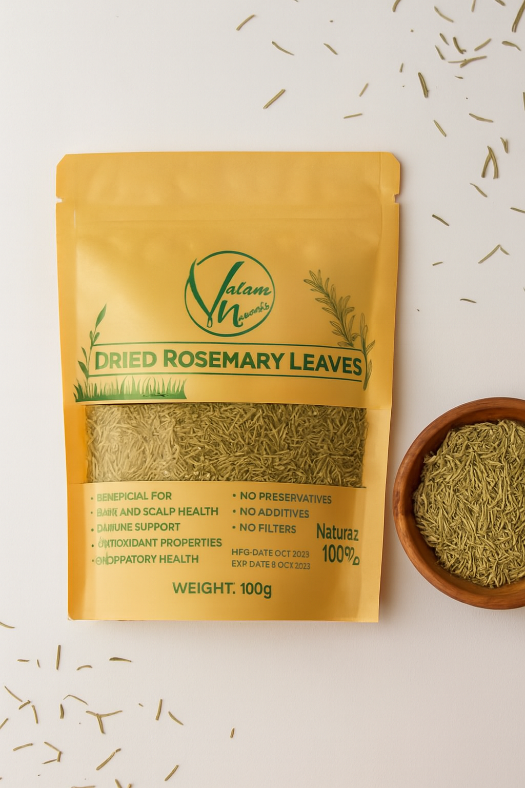Valam Naturals Dried Rosemary Leaves 100g – 100% Natural, Preservative-Free Herb for Cooking, Hair & Scalp Care, and Immune Support