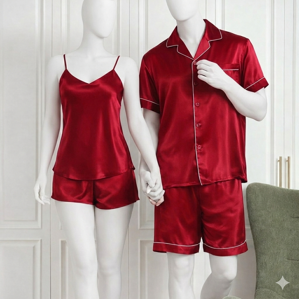 Couple Night Dress / Night Suit / Silk Sleepwear Set – 4-Piece Camisole & Shirt with Shorts | DC-C015