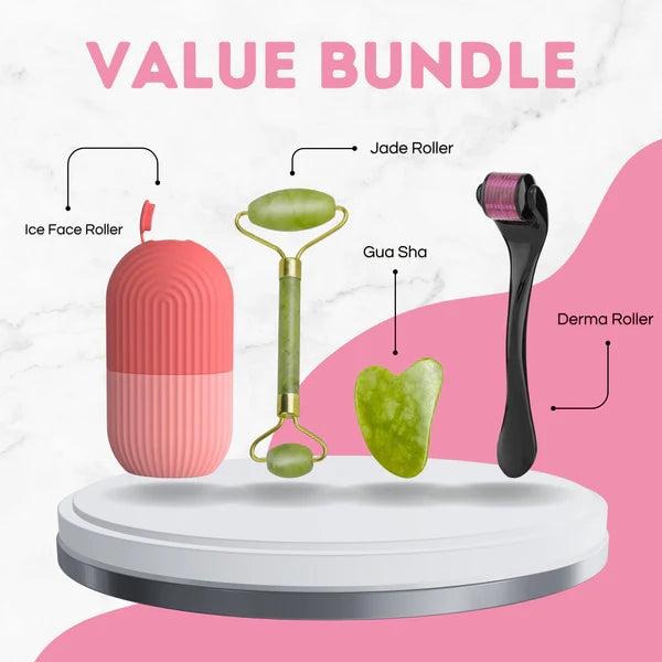 3-in-1 Facial Care Combo Pack – Marble Jade Roller, Ice Roller & Derma Roller Set