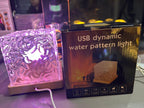 Dynamic Rotating Water Ripple Night Light 12 Colors Flame Crystal Lamp for Living Room Study Bedroom (Attached USB cable)