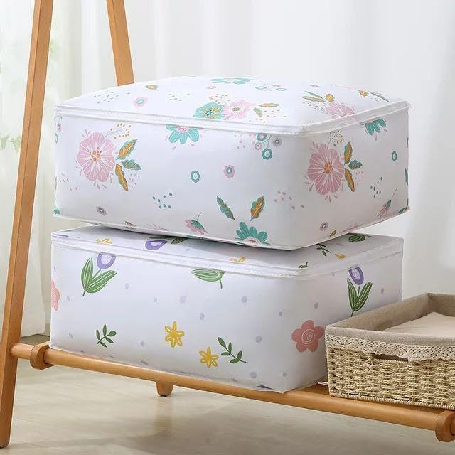 Quilt Storage Bag Waterproof Closet Organizers Zipper Folding Organizer Durable Clothing Packaging Plastic Bags for Storing Coats, Jackets Home Use Pillows, Blankets (Random Design)