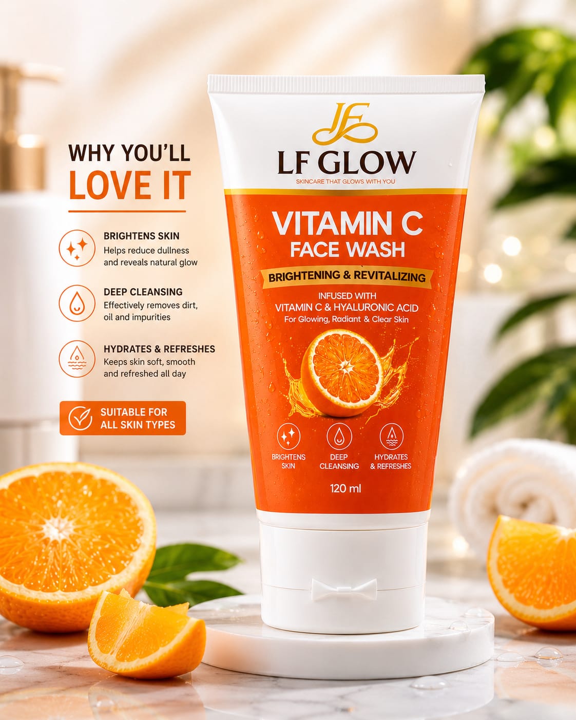 LF GLOW Vitamin C Face Wash - Brightening & Revitalizing (120 ml)