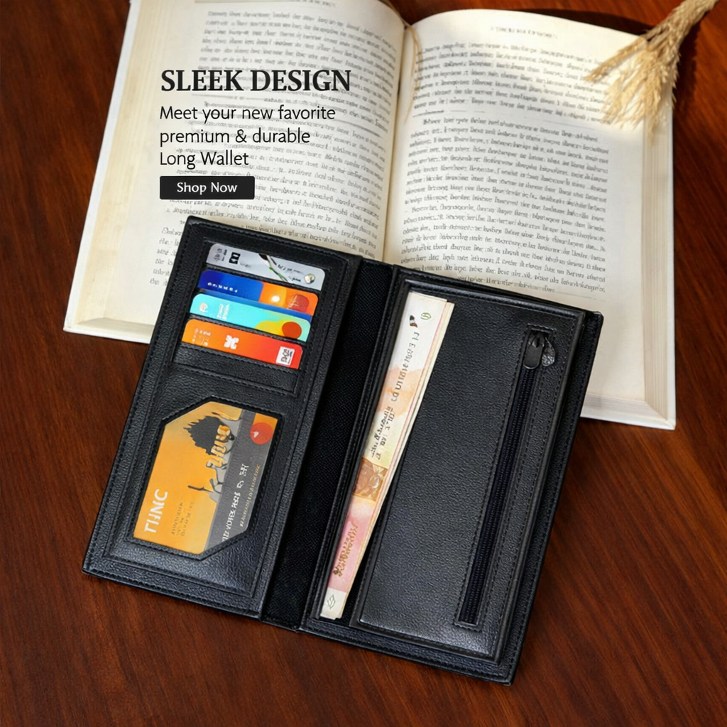 New Design Long Wallet for Men & Women | 12 Card Slots | Half Zip Pocket | Premium Quality Long Purse